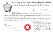 Сертификат о возвышении Брата до степени Мастера.