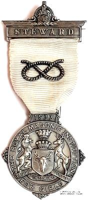 Знак RMIG 1933. STEWARD ROYAL MASONIC INSTITUTION FOR GIRLS – Королевский Масонский институт для девочек.