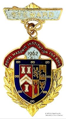 Знак RMIB 1962. STEWARD ROYAL MASONIC INSTITUTION FOR BOYS.  – Королевский Масонский институт для мальчиков.